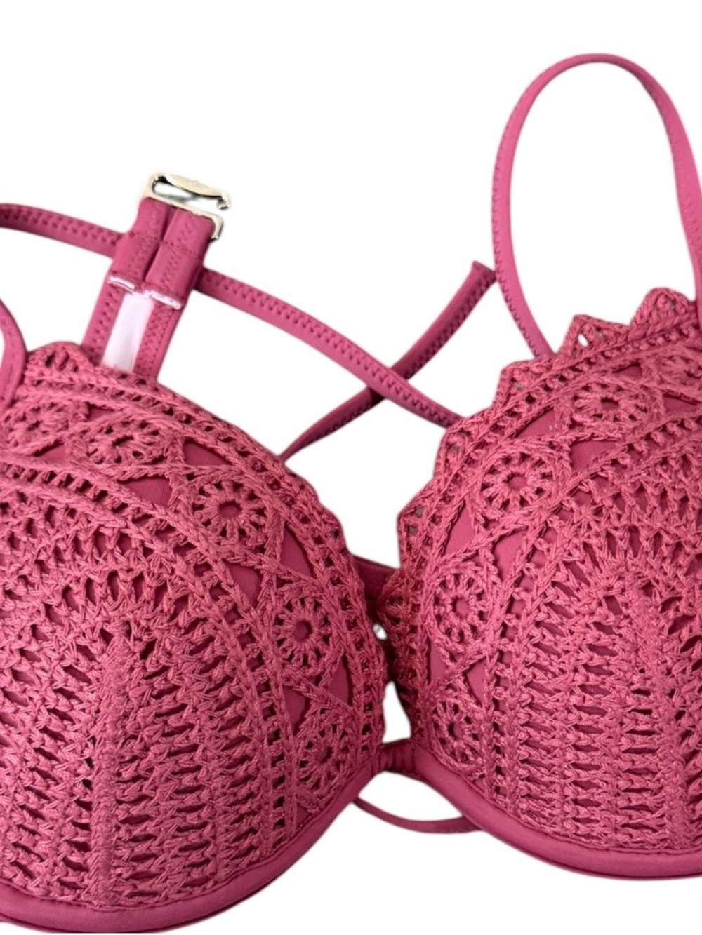 Shade & Shore Crochet Detail Push-Up Bikini Top in Rose Pink 34B
